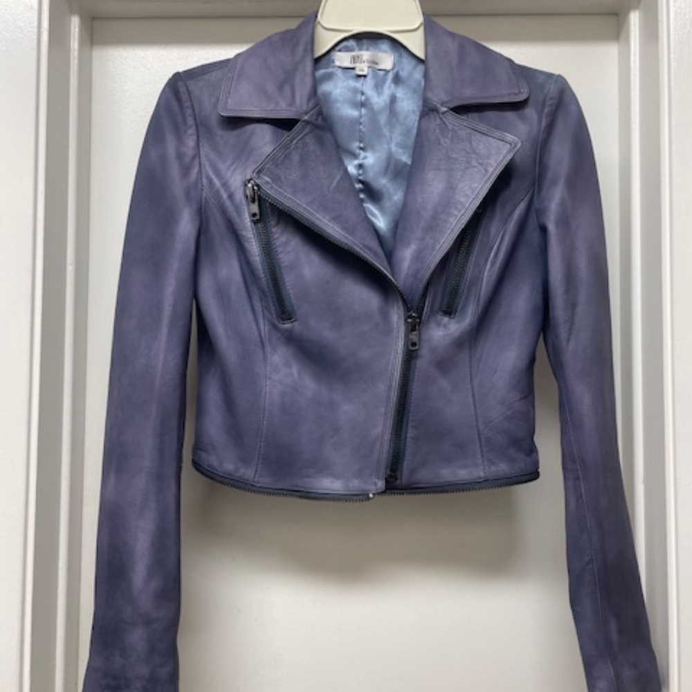 My Tribe Genuine Leather Cropped Moto Jacket